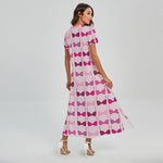 Pink Bra Breast Cancer Pattern Print Short Sleeve Maxi Dress