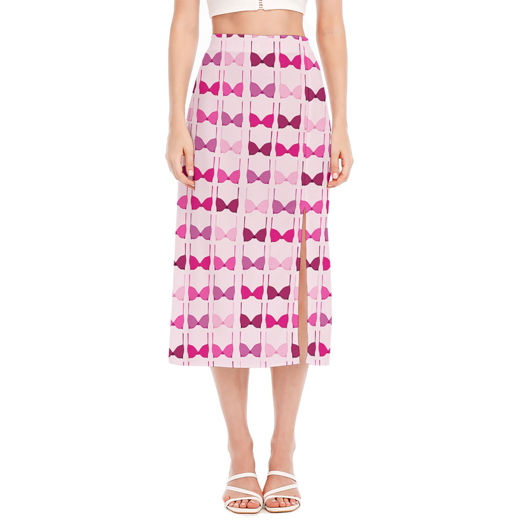 Pink Bra Breast Cancer Pattern Print Side Slit Midi Skirt