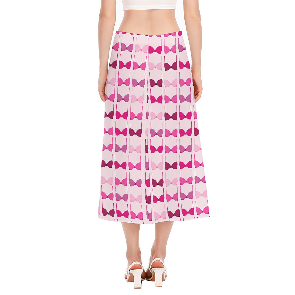 Pink Bra Breast Cancer Pattern Print Side Slit Midi Skirt