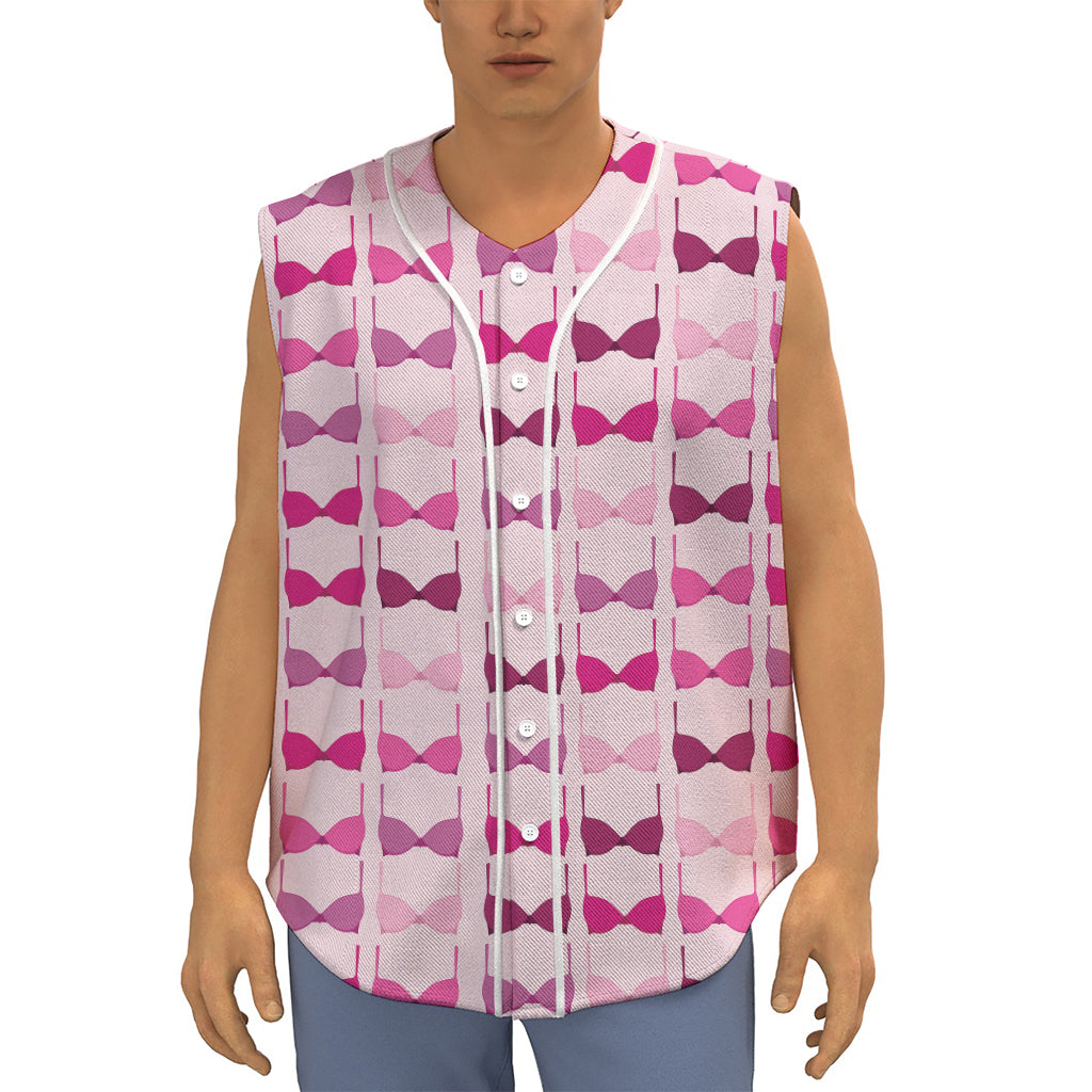 Pink Bra Breast Cancer Pattern Print Sleeveless Baseball Jersey