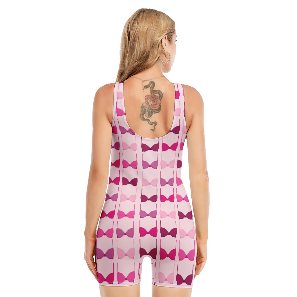 Pink Bra Breast Cancer Pattern Print Sleeveless One Piece Swimsuit