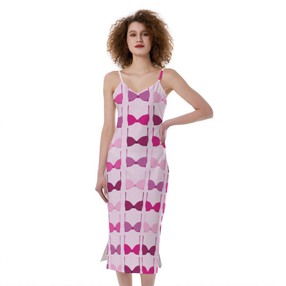 Pink Bra Breast Cancer Pattern Print Slim Fit Midi Cami Dress