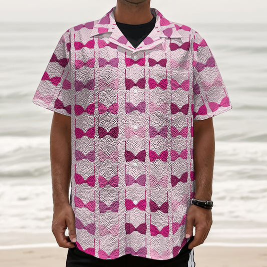 Pink Bra Breast Cancer Pattern Print Textured Short Sleeve Shirt