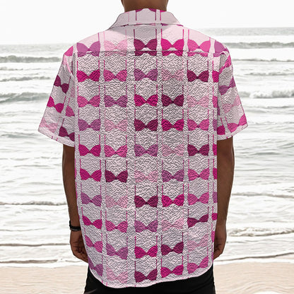 Pink Bra Breast Cancer Pattern Print Textured Short Sleeve Shirt