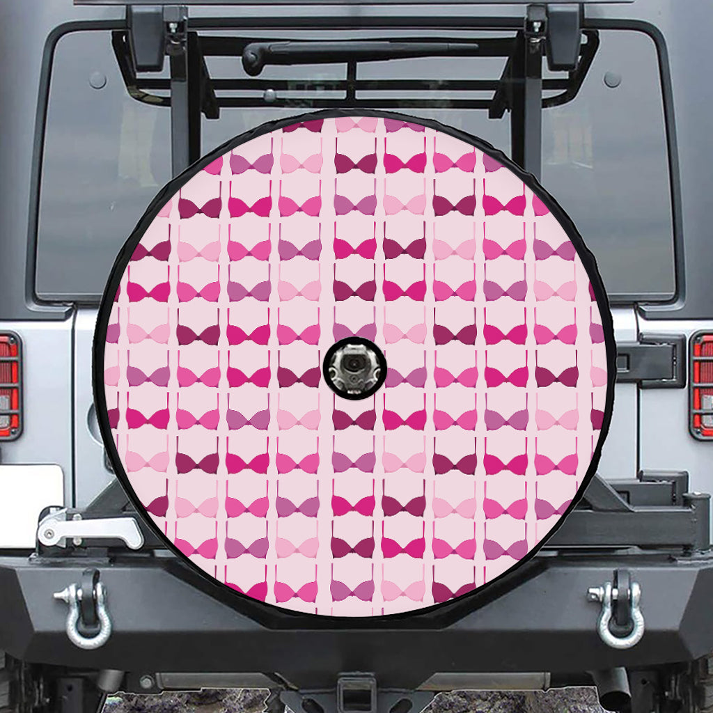 Pink Bra Breast Cancer Pattern Print Tire Cover With Camera Hole