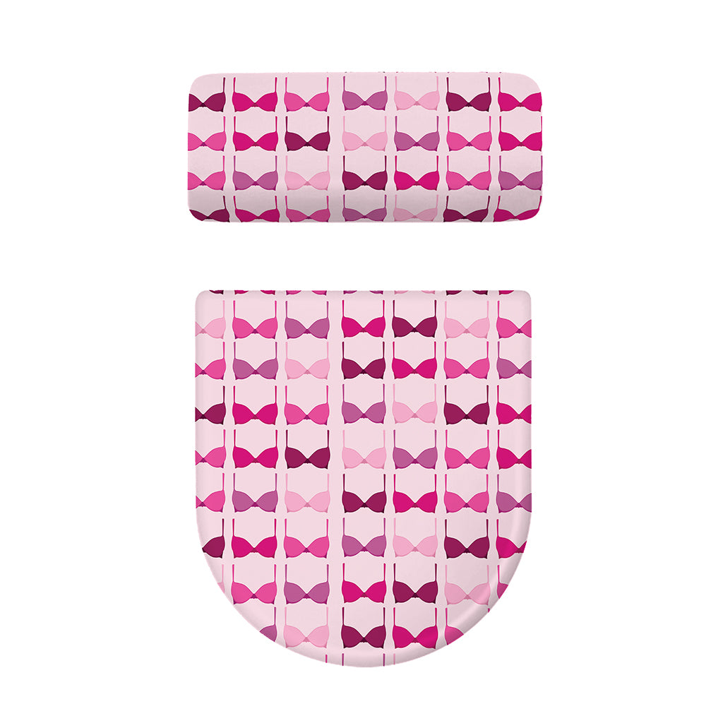 Pink Bra Breast Cancer Pattern Print Toilet Lid And Tank Cover Set