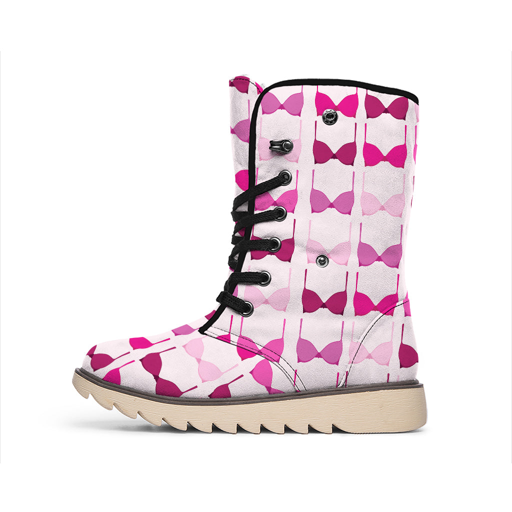 Pink Bra Breast Cancer Pattern Print Winter Boots