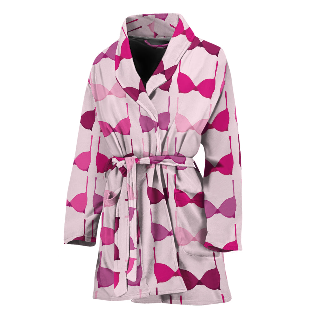 Pink Bra Breast Cancer Pattern Print Women's Bathrobe