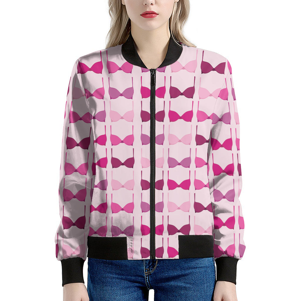 Pink Bra Breast Cancer Pattern Print Women's Bomber Jacket