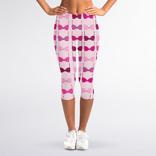 Pink Bra Breast Cancer Pattern Print Women's Capri Leggings