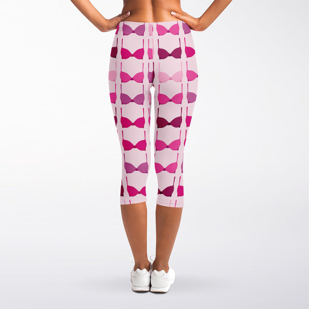 Pink Bra Breast Cancer Pattern Print Women's Capri Leggings