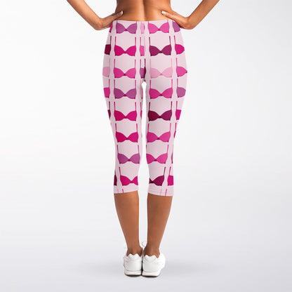 Pink Bra Breast Cancer Pattern Print Women's Capri Leggings