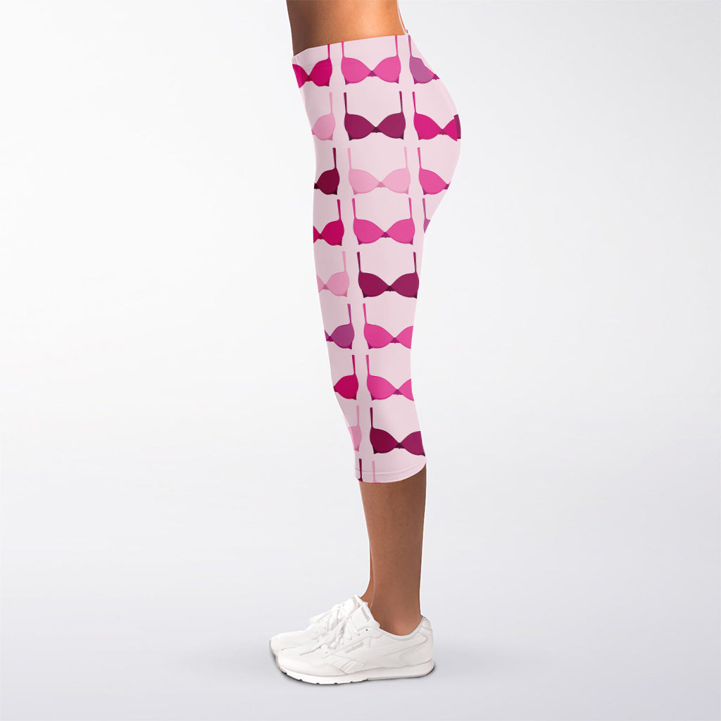 Pink Bra Breast Cancer Pattern Print Women's Capri Leggings