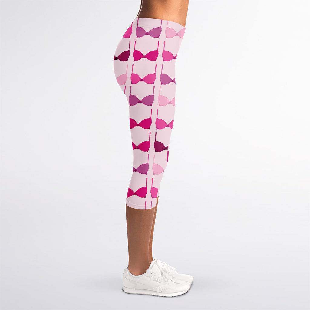 Pink Bra Breast Cancer Pattern Print Women's Capri Leggings