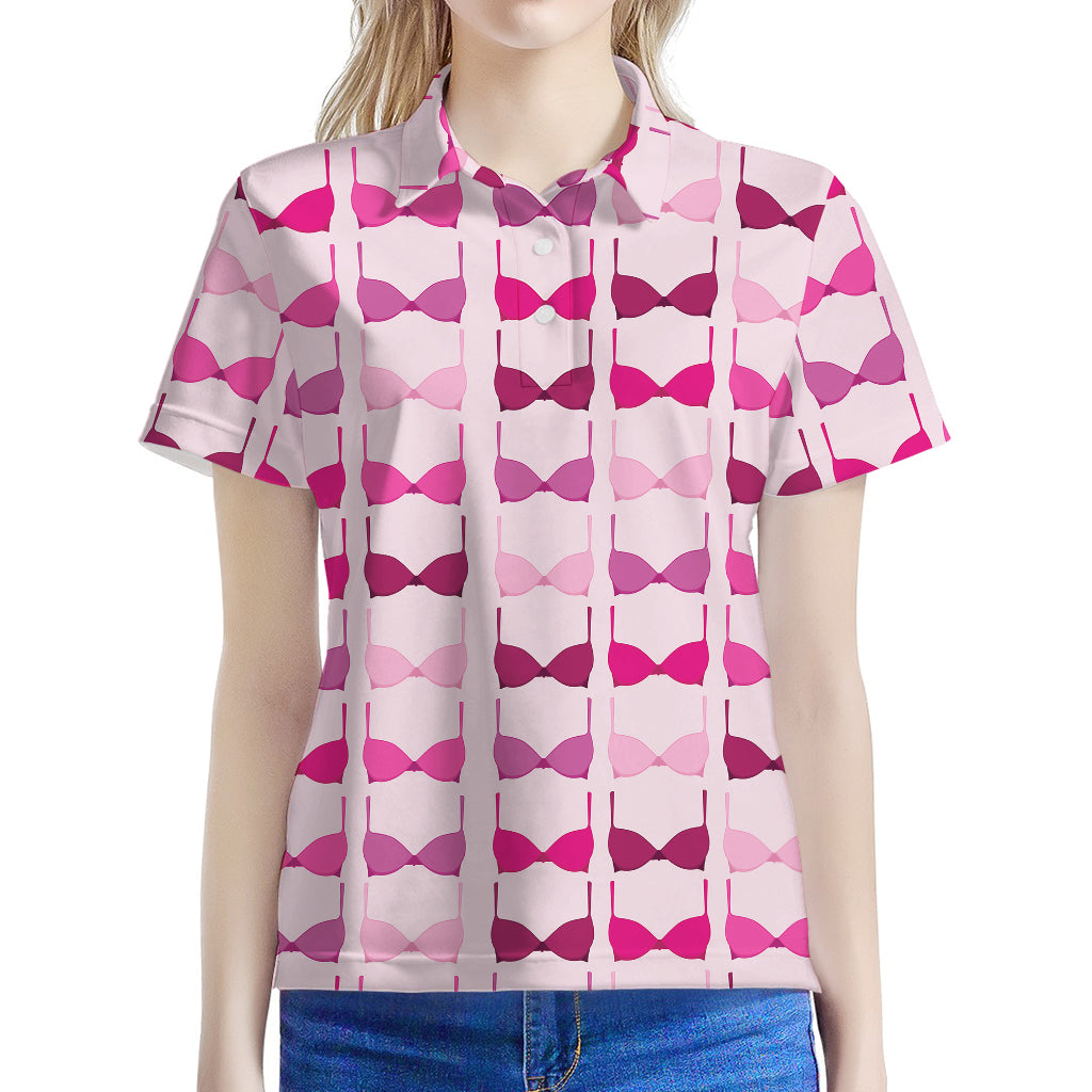 Pink Bra Breast Cancer Pattern Print Women's Polo Shirt