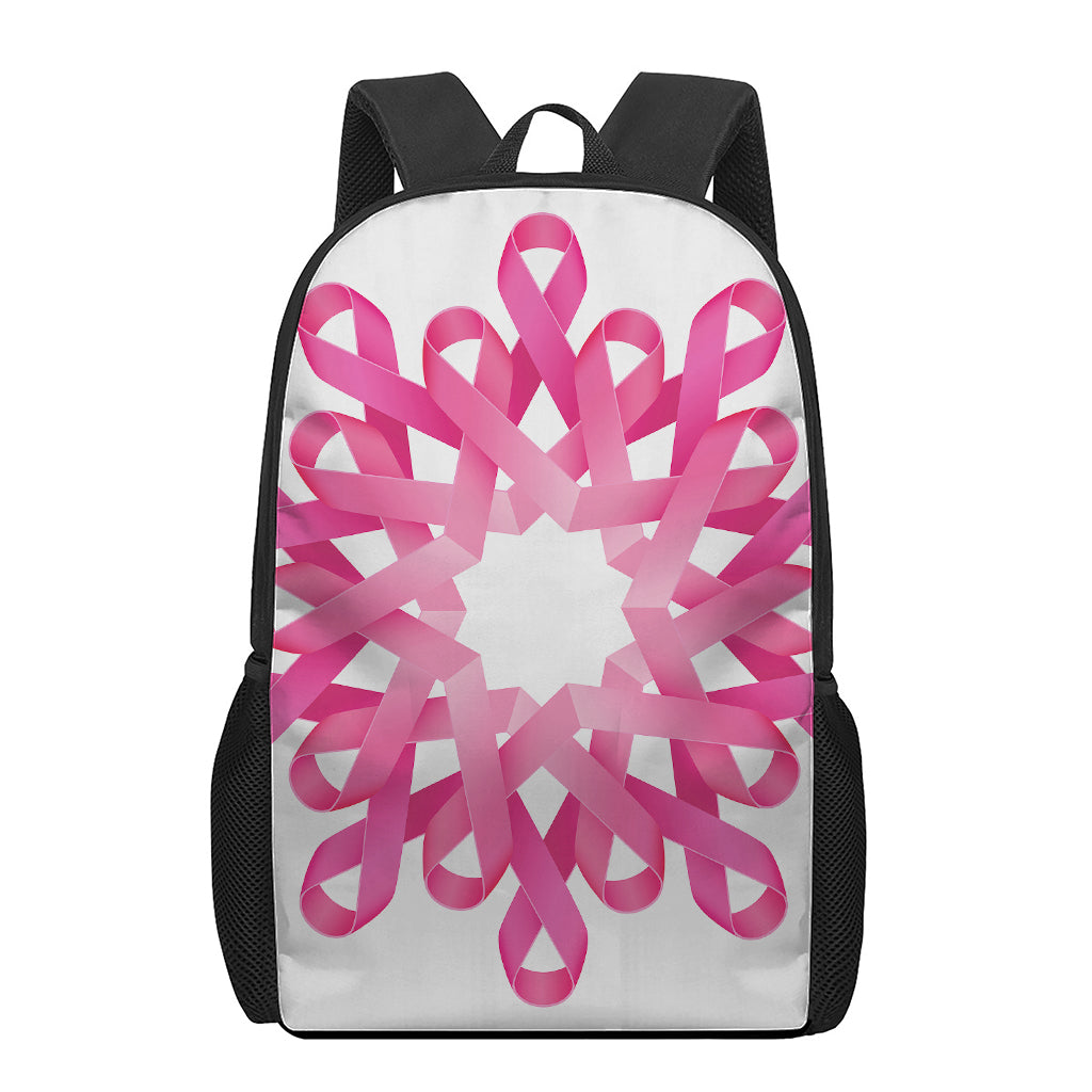 Pink Breast Cancer Ribbon Flower Print 17 Inch Backpack
