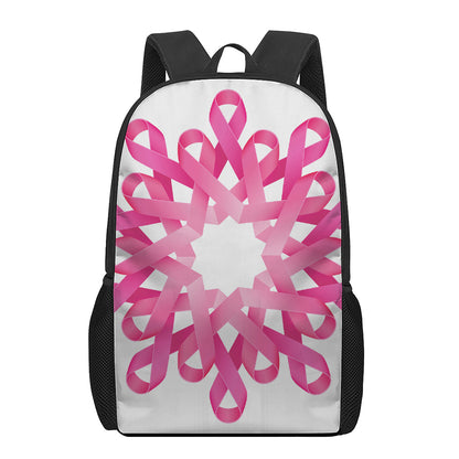 Pink Breast Cancer Ribbon Flower Print 17 Inch Backpack