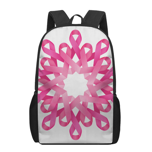 Pink Breast Cancer Ribbon Flower Print 17 Inch Backpack