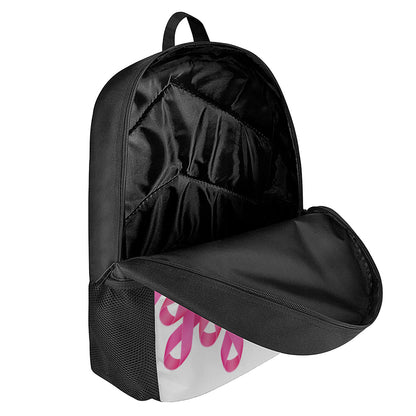 Pink Breast Cancer Ribbon Flower Print 17 Inch Backpack
