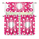 Pink Breast Cancer Ribbon Flower Print 3 Piece Kitchen Curtains