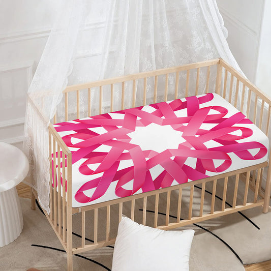 Pink Breast Cancer Ribbon Flower Print Baby Crib Sheet