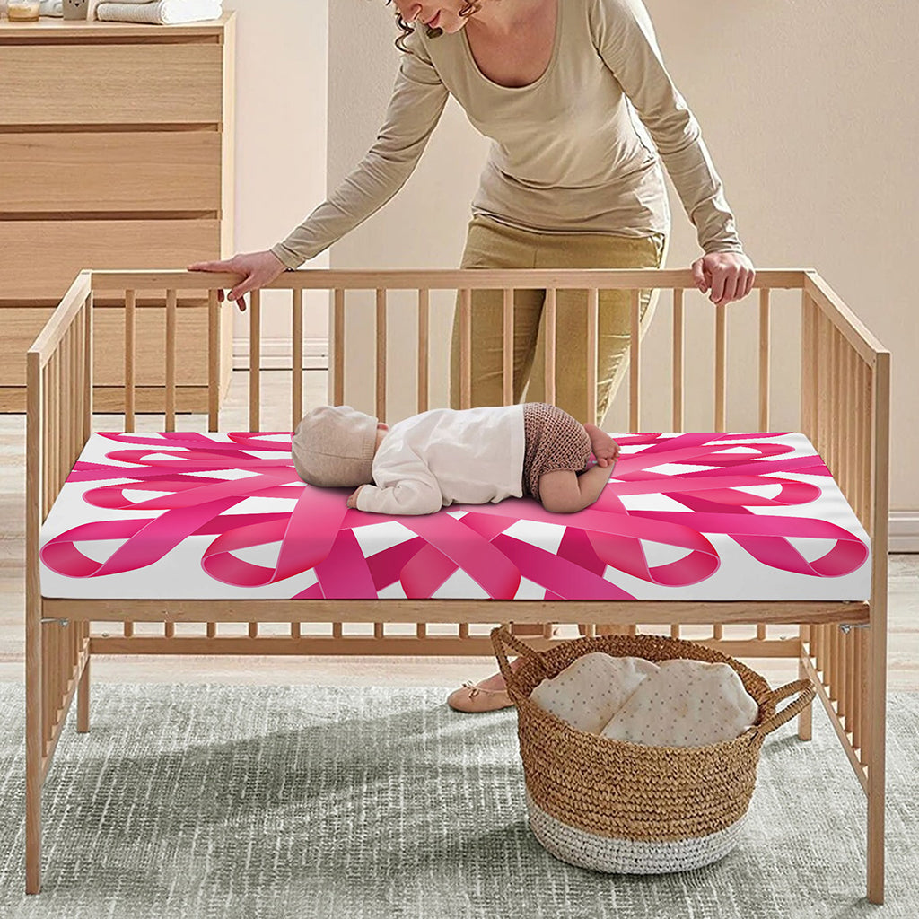 Pink Breast Cancer Ribbon Flower Print Baby Crib Sheet