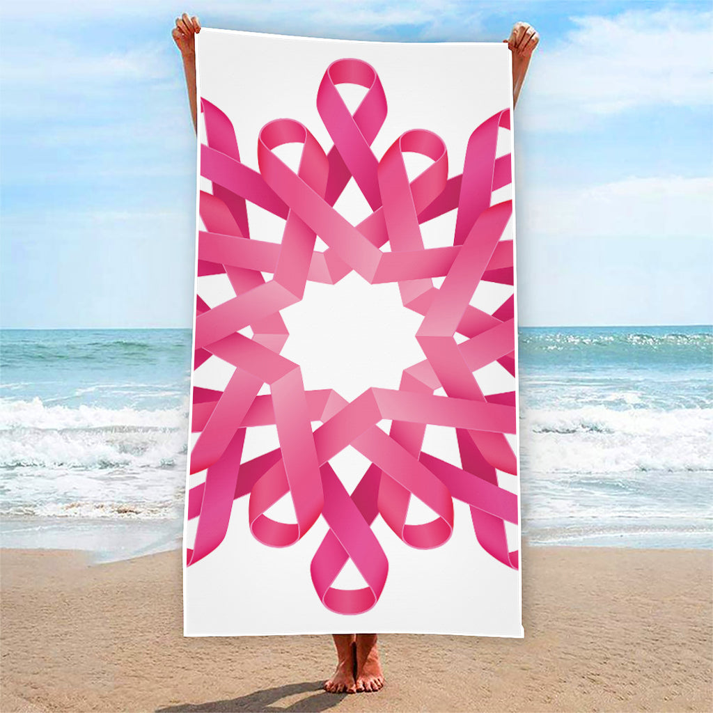 Pink Breast Cancer Ribbon Flower Print Beach Towel
