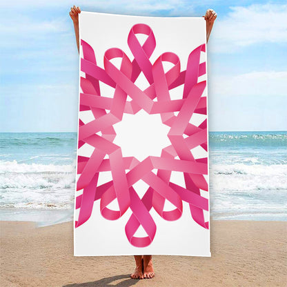 Pink Breast Cancer Ribbon Flower Print Beach Towel