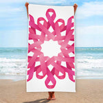 Pink Breast Cancer Ribbon Flower Print Beach Towel