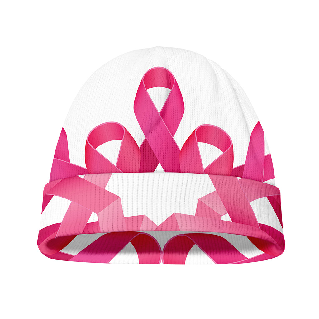 Pink Breast Cancer Ribbon Flower Print Beanie