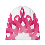 Pink Breast Cancer Ribbon Flower Print Beanie