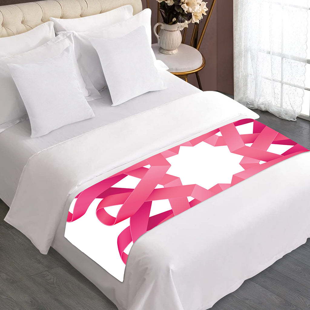 Pink Breast Cancer Ribbon Flower Print Bed Runner