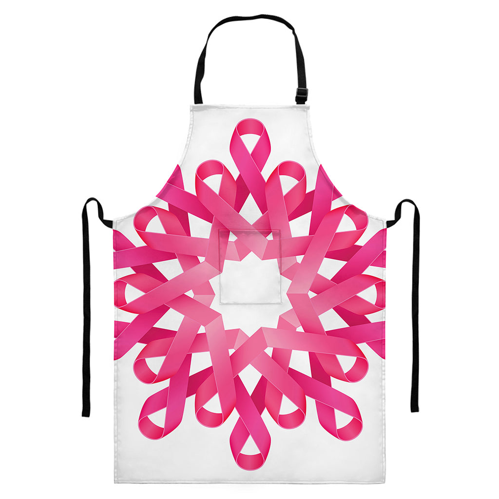 Pink Breast Cancer Ribbon Flower Print Bib Apron With Pocket