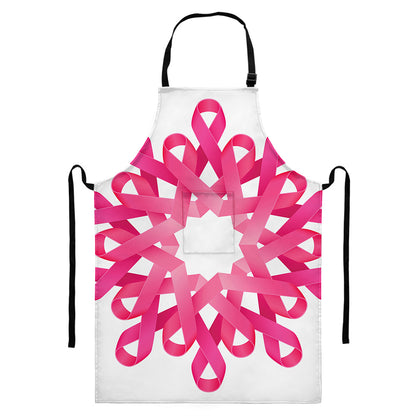 Pink Breast Cancer Ribbon Flower Print Bib Apron With Pocket