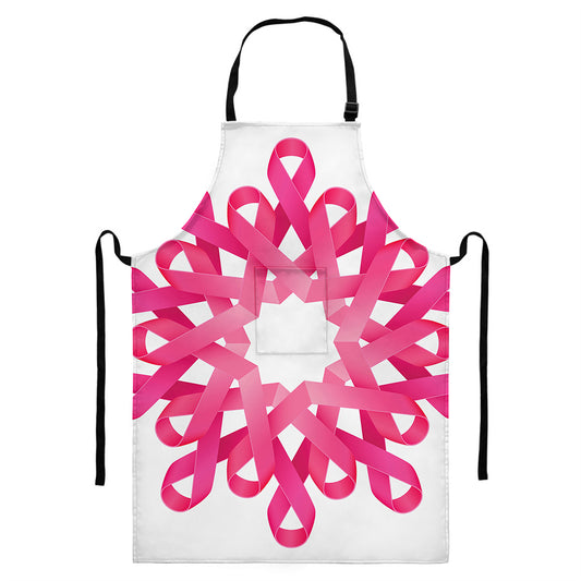 Pink Breast Cancer Ribbon Flower Print Bib Apron With Pocket