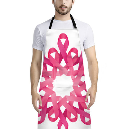 Pink Breast Cancer Ribbon Flower Print Bib Apron With Pocket