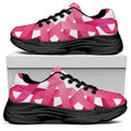 Pink Breast Cancer Ribbon Flower Print Black Chunky Shoes