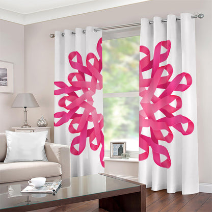 Pink Breast Cancer Ribbon Flower Print Blackout Grommet Curtains