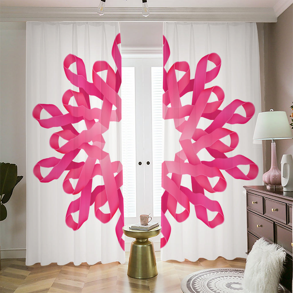 Pink Breast Cancer Ribbon Flower Print Blackout Pencil Pleat Curtains