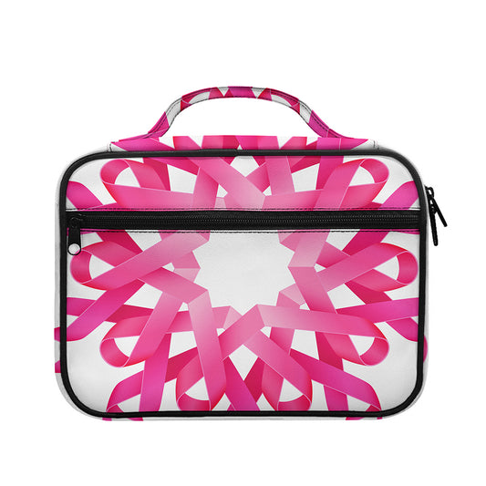 Pink Breast Cancer Ribbon Flower Print Briefcase Bible Bag