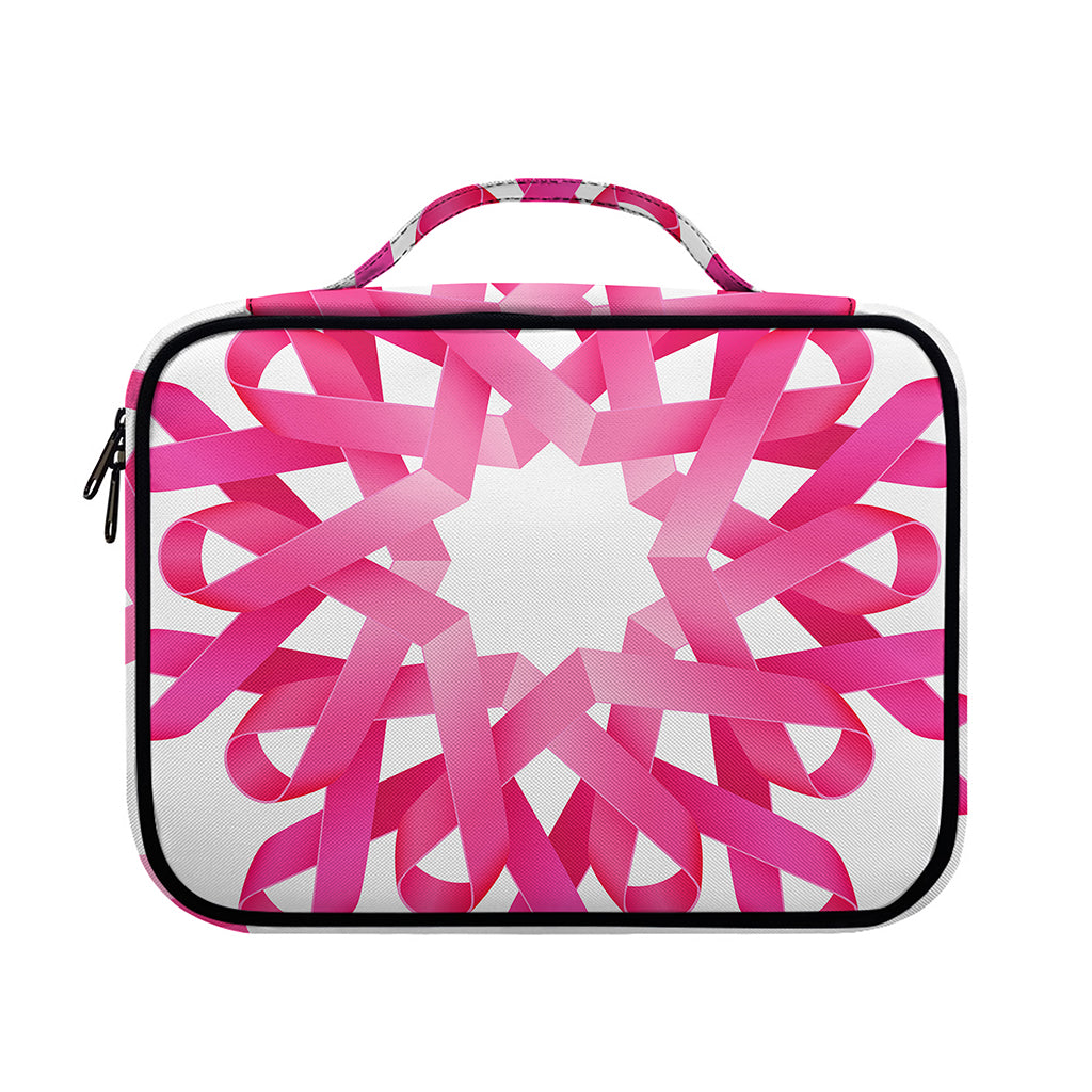 Pink Breast Cancer Ribbon Flower Print Briefcase Bible Bag
