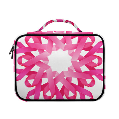 Pink Breast Cancer Ribbon Flower Print Briefcase Bible Bag