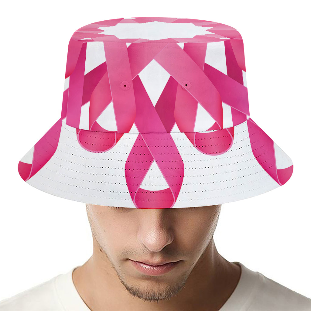 Pink Breast Cancer Ribbon Flower Print Bucket Hat