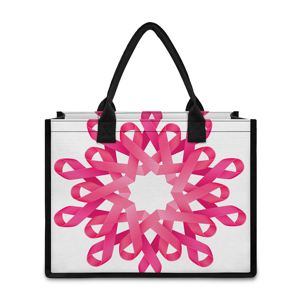 Pink Breast Cancer Ribbon Flower Print Canvas Tote Bag