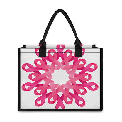 Pink Breast Cancer Ribbon Flower Print Canvas Tote Bag