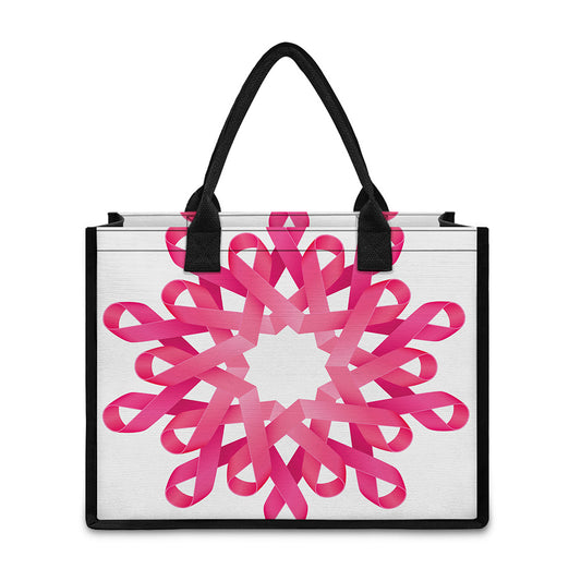 Pink Breast Cancer Ribbon Flower Print Canvas Tote Bag
