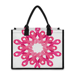 Pink Breast Cancer Ribbon Flower Print Canvas Tote Bag