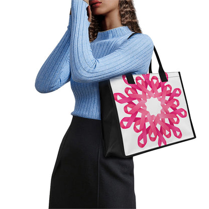 Pink Breast Cancer Ribbon Flower Print Canvas Tote Bag