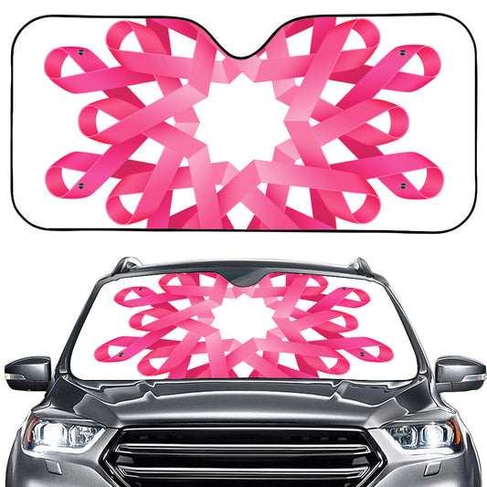 Pink Breast Cancer Ribbon Flower Print Car Windshield Sun Shade