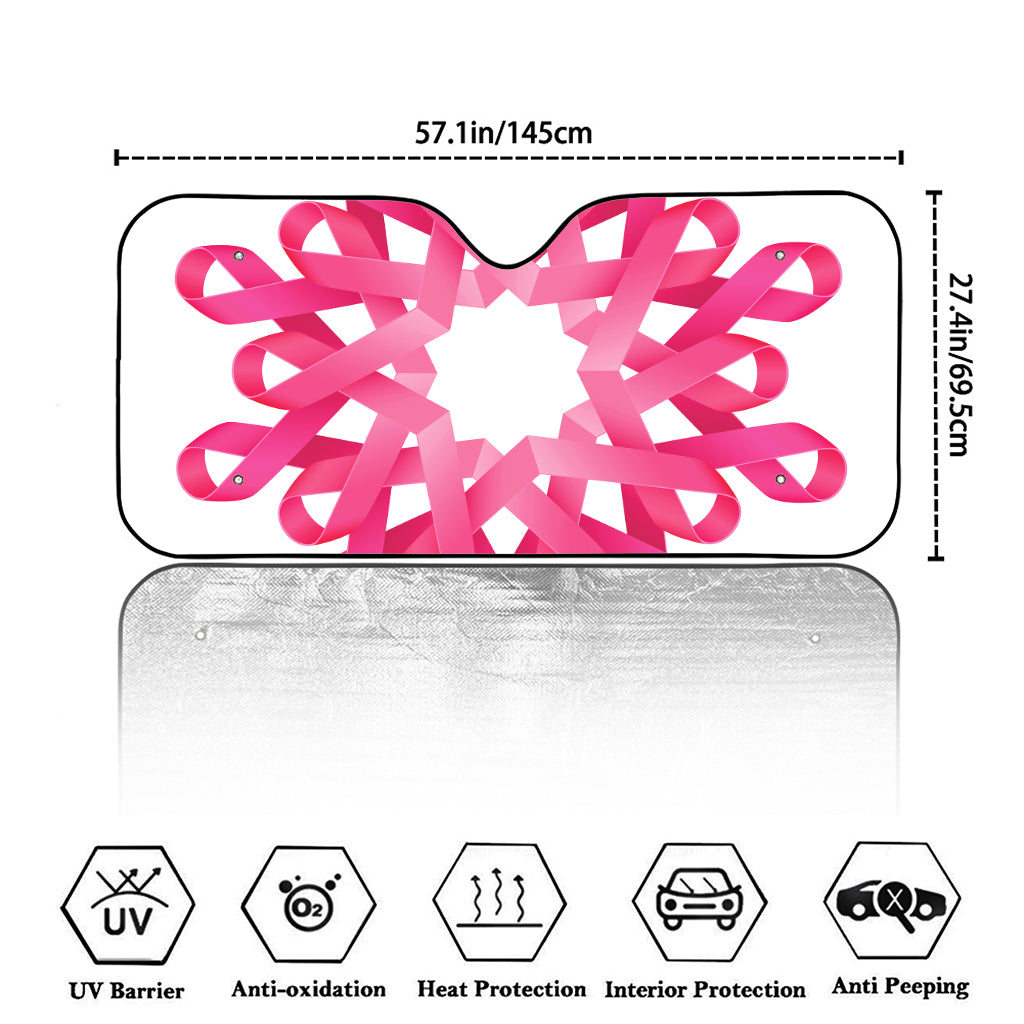 Pink Breast Cancer Ribbon Flower Print Car Windshield Sun Shade